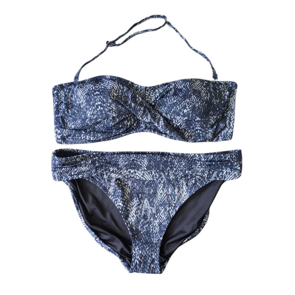 Garnet Hill Navy Blue Black Snake Reptile Bikini Set New Sz 14 Ruched Top Bottom
